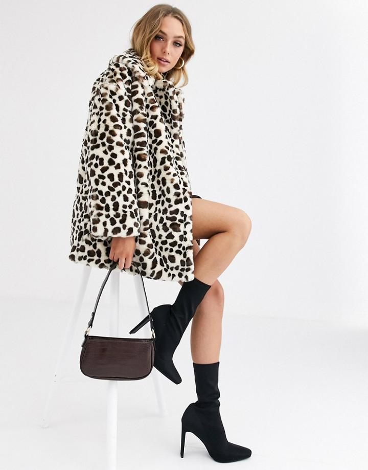 Jayley Giraffe Print Faux Fur Coat