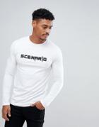 Asos Muscle Longline Long Sleeve T-shirt With Scenario Print - White