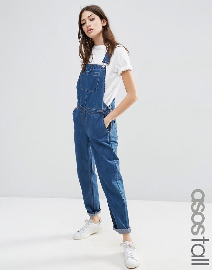 Asos Tall Denim Overall In Stonewash Blue - Blue