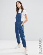 Asos Tall Denim Overall In Stonewash Blue - Blue