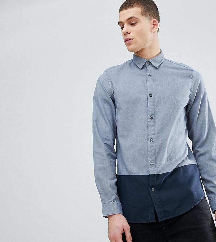 Selected Homme Tall Regular Shirt With Color Block And Contrast Buttons - Navy