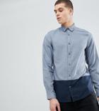 Selected Homme Tall Regular Shirt With Color Block And Contrast Buttons - Navy
