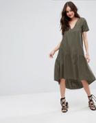Asos Textured Grid T-shirt Smock Midi Dress - Green