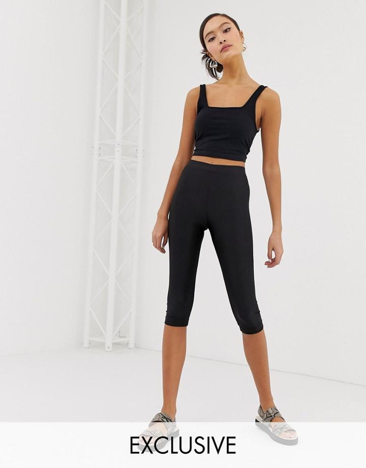 Monki Cropped Leggings In Black