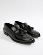 Walk London North Fringe Tassel Loafers In High Shine Black - Black