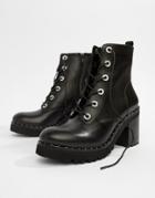 Steve Madden Xina Leather Lace Up Heel Boot - Black