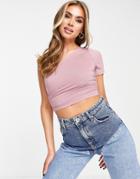 Asos Design Ruched Side One Shoulder Crop Top In Mink-pink