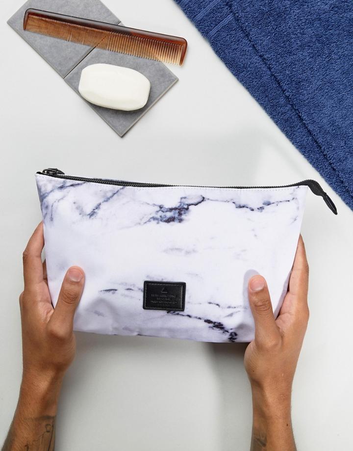 Asos Toiletry Bag In Marble Print - White