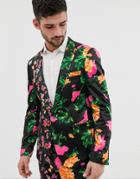 Asos Design Skinny Suit Jacket In Cut And Sew Black Floral - Black