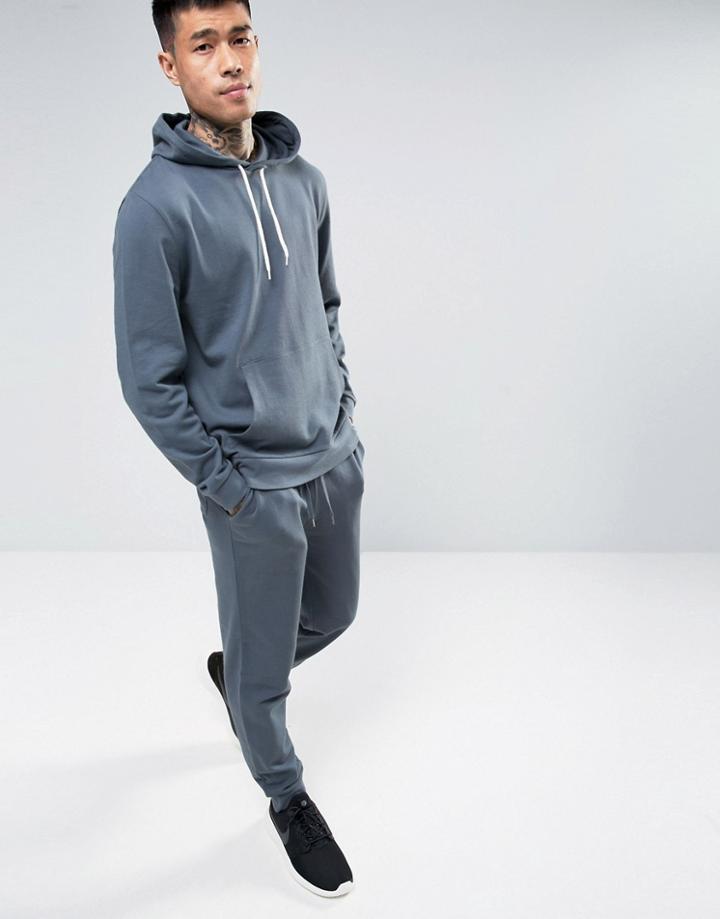 Asos Tracksuit Set Skinny Jogger/hoodie In Washed Blue Save - Multi