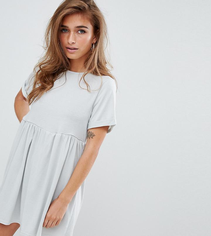 Boohoo Petite Smock Dress In Green - Green
