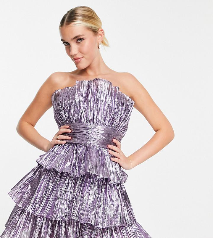 Collective The Label Structured Bandeau Tier Mini Dress In Pewter-purple