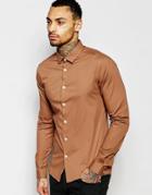Asos Skinny Shirt In Rust With Long Sleeves In Regular Fit - Rust