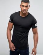 Jack & Jones Longline T-shirt With Curved Hem And Arm Stripes - Black