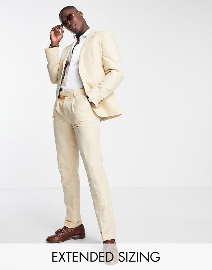 Noak Slim Suit Pants In Stone Linen Mix With Anti-wrinkle Finish-neutral