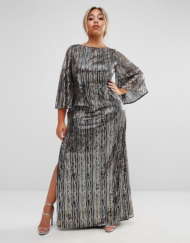 Lovedrobe Luxe All Over Embellished Kimono Sleeve Maxi Dress - Gold