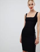 Vesper Square Neck Pencil Dress In Black - Black