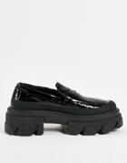 London Rebel Super Chunky Loafers In Black Mock Croc