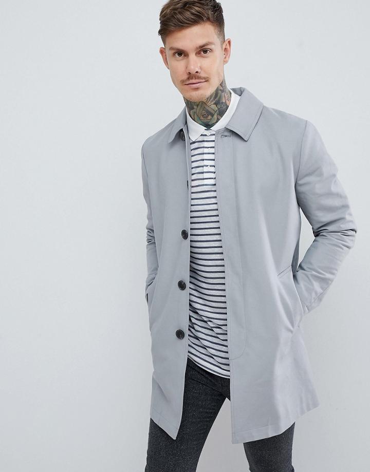 Asos Design Shower Resistant Single Breasted Trench In Gray - Gray