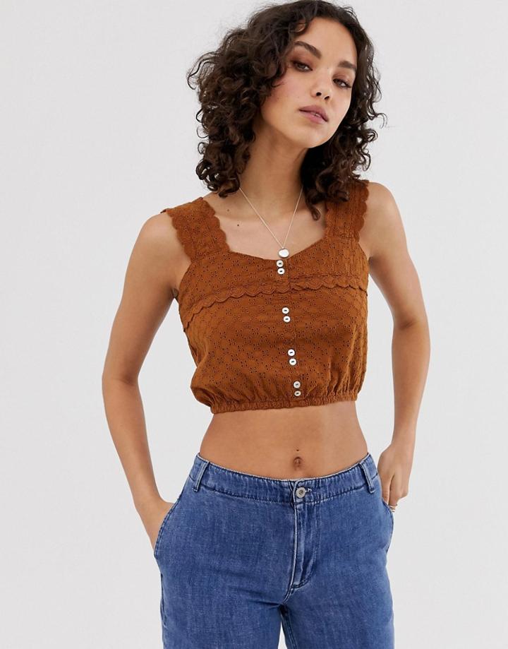 Only Broderie Anglaise Crop Top-brown