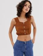 Only Broderie Anglaise Crop Top-brown