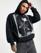 Topman Oversized Hoodie With Photographic Rose Print In Black