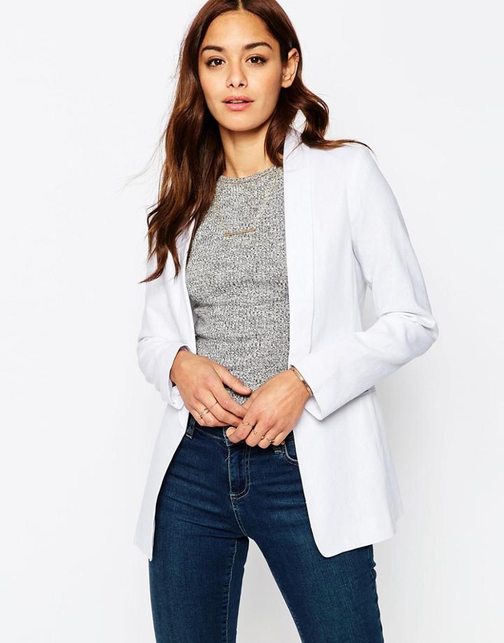 Asos Longerline Blazer In Linen - White