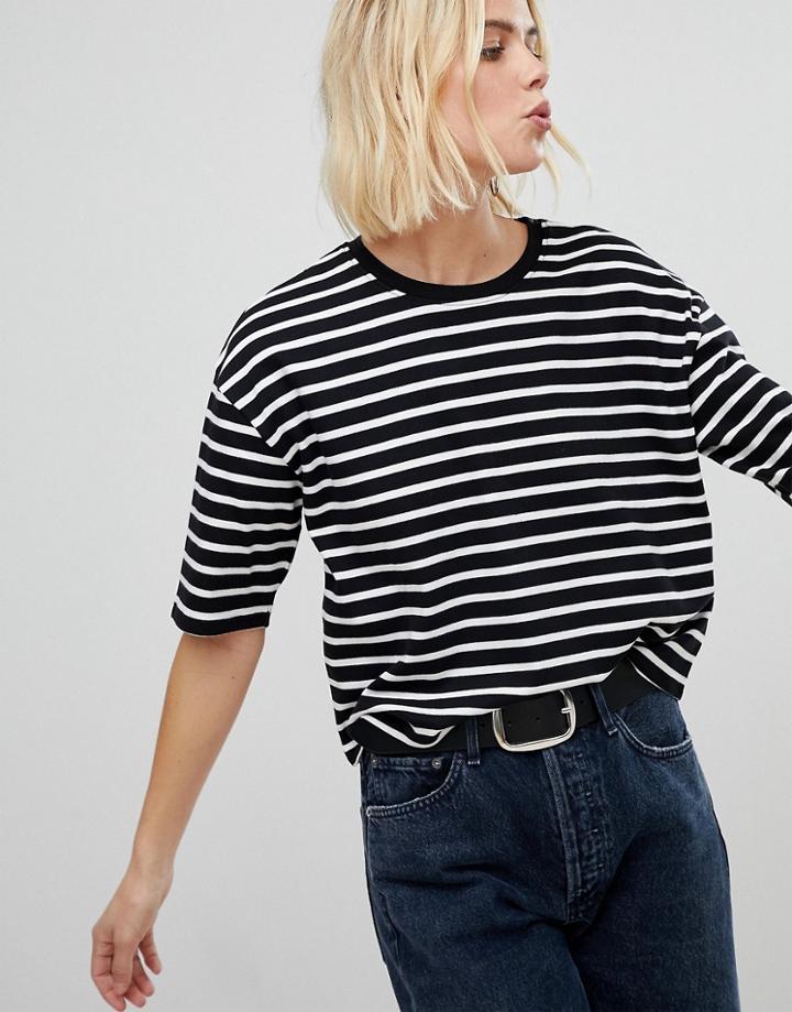 New Look Stripe Boxy Tee - Black
