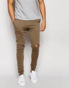 Asos Super Skinny Joggers With Knee Rips In Light Brown - Walnut