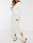 Pretty Lavish Wrap Knit Dress With Tie Waist In Cream-white