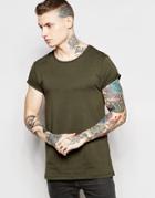 Asos Muscle T-shirt With Roll Sleeve In Green - Forest Night