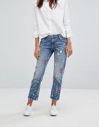 Tommy Hilfiger Denim Paint Splatter Embroidered Straight Crop Jean - Blue