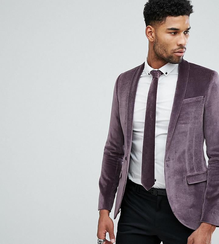 Noose & Monkey Tall Super Skinny Blazer In Velvet - Purple