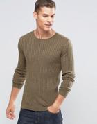 Asos Muscle Fit Ribbed Sweater In Khaki - Green