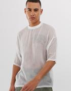 Asos Design Oversized T-shirt With Half Sleeve In Sheer Fabric In White