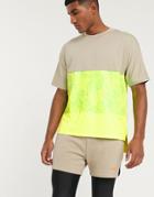 Asos 4505 Oversized T-shirt With Neon Panels And Step Hem-multi
