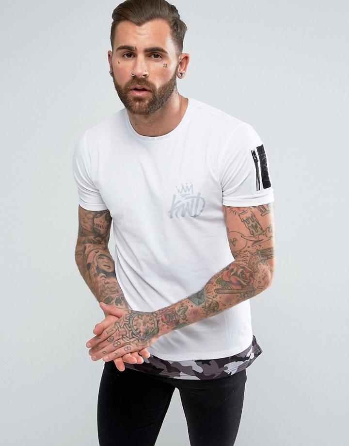 Kings Will Dream T-shirt In White With Camo Hem Extender - White