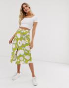 Asos Design Button Front Midi Skirt In Vintage Floral Print - Multi