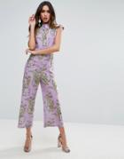 Asos Jumpsuit With High Neck And Wide Leg In Print - Multi