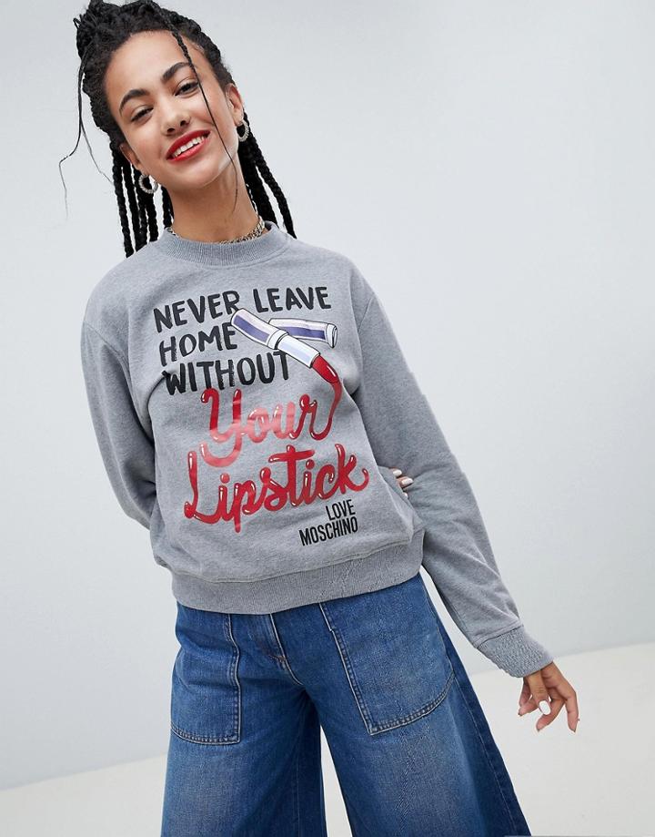 Love Moschino Lipstick Print Sweatshirt - Gray