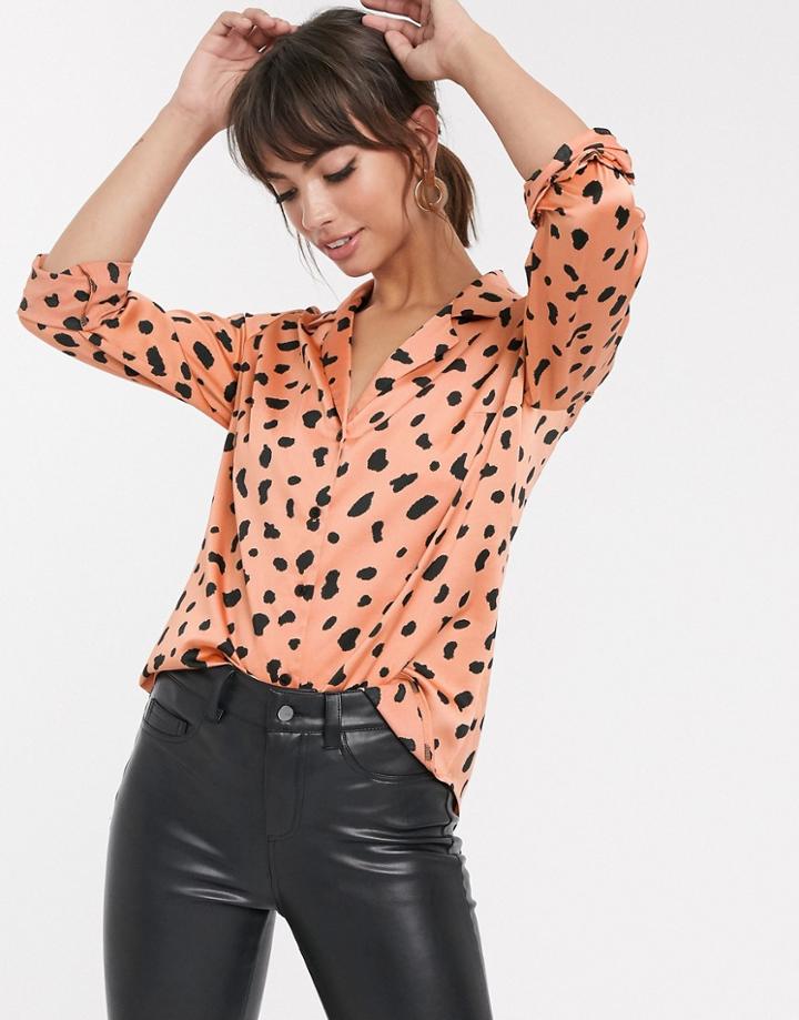 Asos Design Long Sleeve Relaxed Satin Shirt In Animal Print - Multi