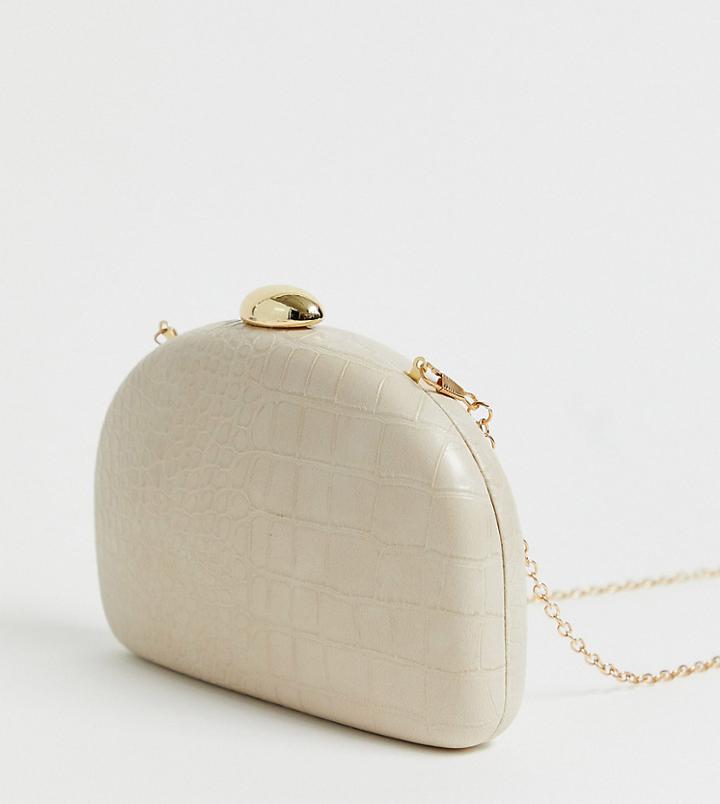 True Decadence Cream Mock Croc Half Moon Clutch Bag - Pink