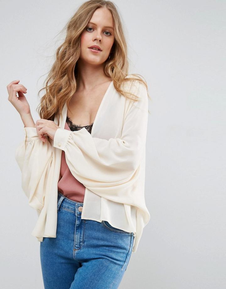 Asos Batwing Kimono With Gathers - Cream