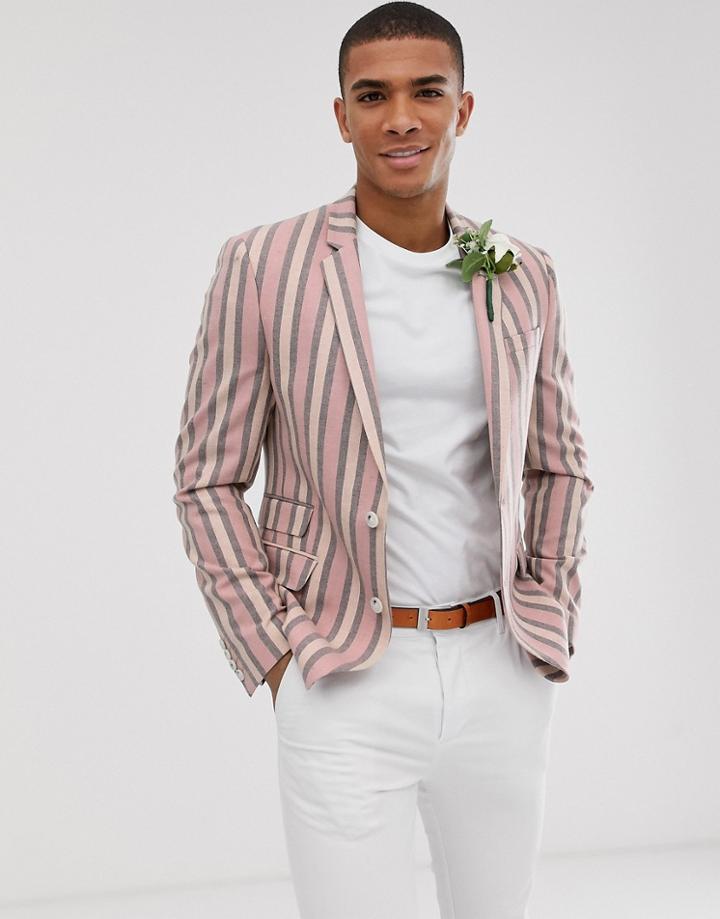 Asos Design Wedding Skinny Blazer With Wide Stripe In Dusty Pink