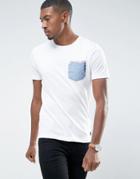 Brave Soul Chambrey Check Pocket T-shirt - White