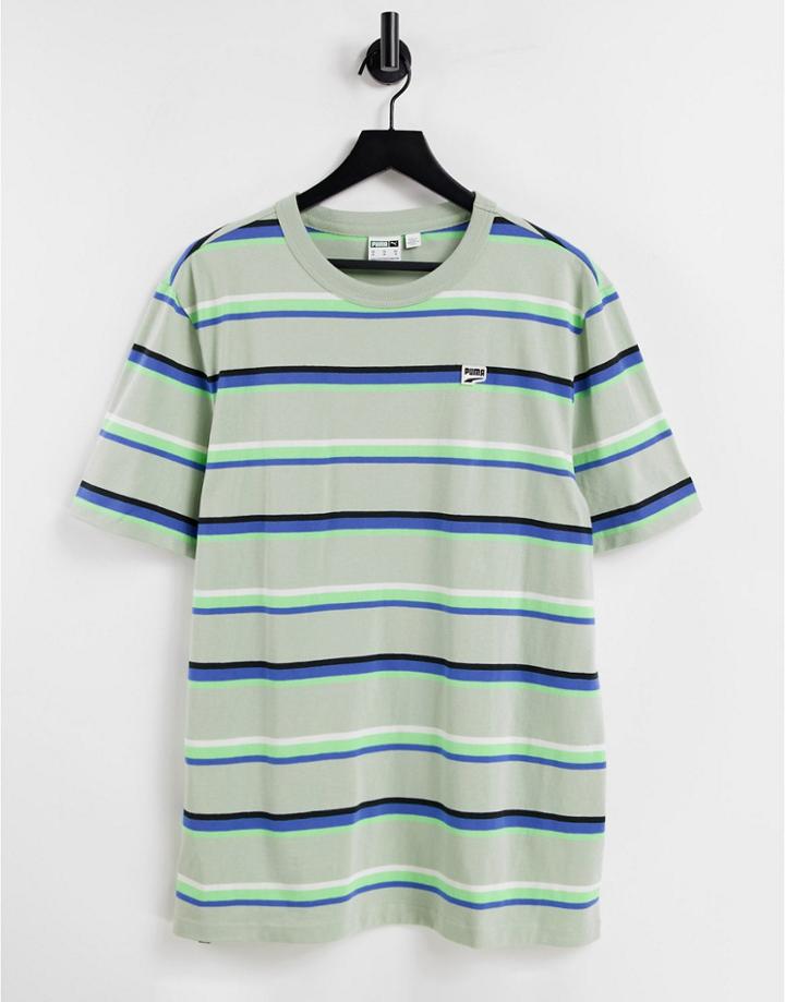 Puma Downtown Stripe T-shirt In Green