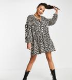 Asos Design Tall Tiered Smock Dress In Leopard Print-multi