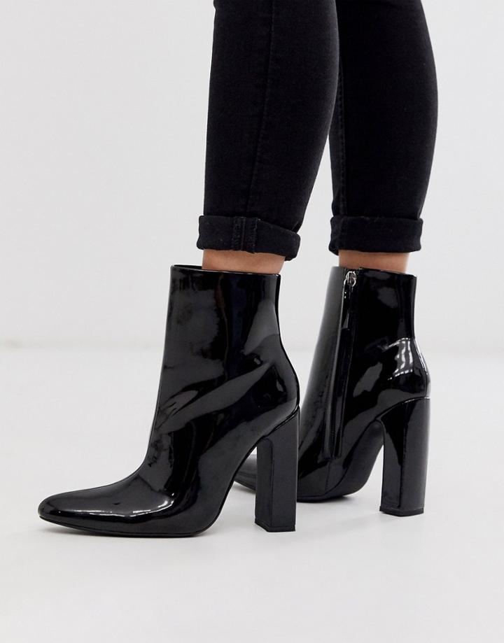 Public Desire Raiyn Block Heeled Ankle Boots In Black Vinyl