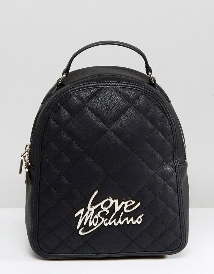 Love Moschino Quilted Backpack With Logo - Black