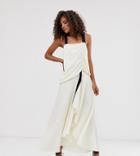 Asos Design Tall Textured Maxi Dress With Grosgrain Straps - Cream